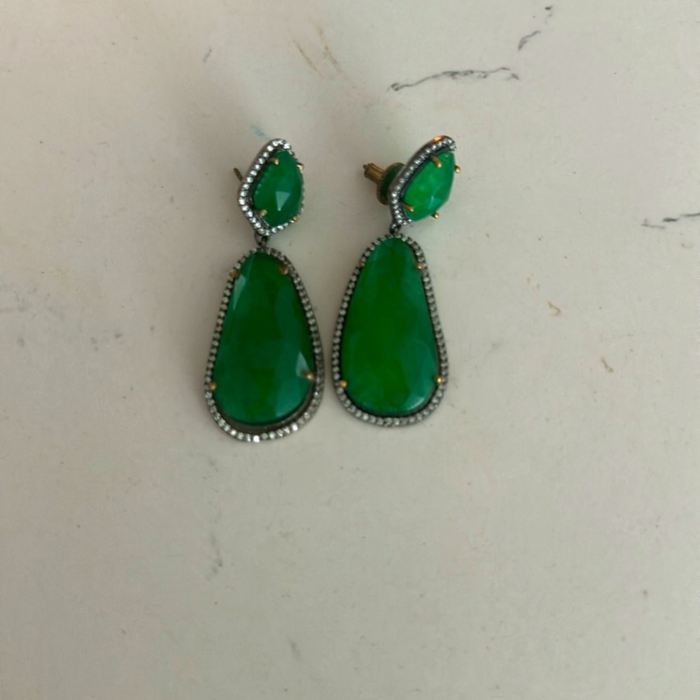 Green Gemstone Pendant Earrings